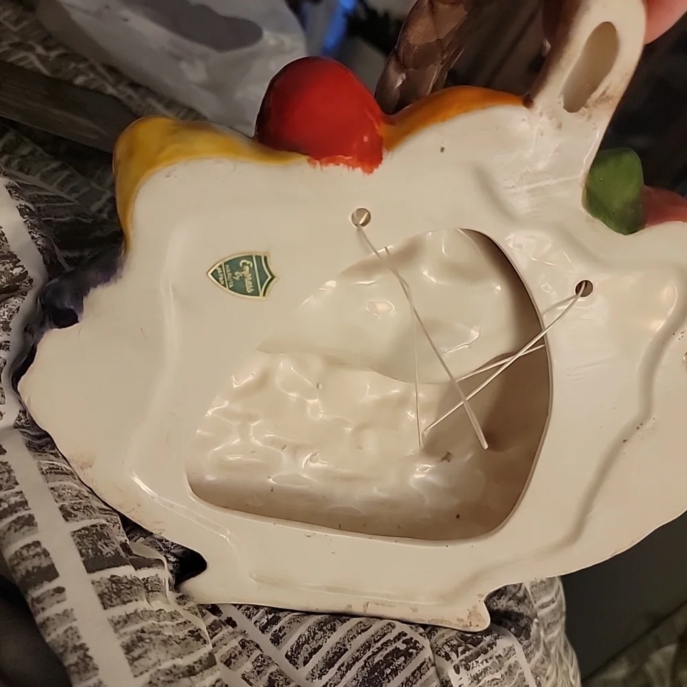 Vtg Empress by Haruta Magolica Hand  Painted‎ Fruit Basket Hanging Ceramic 10